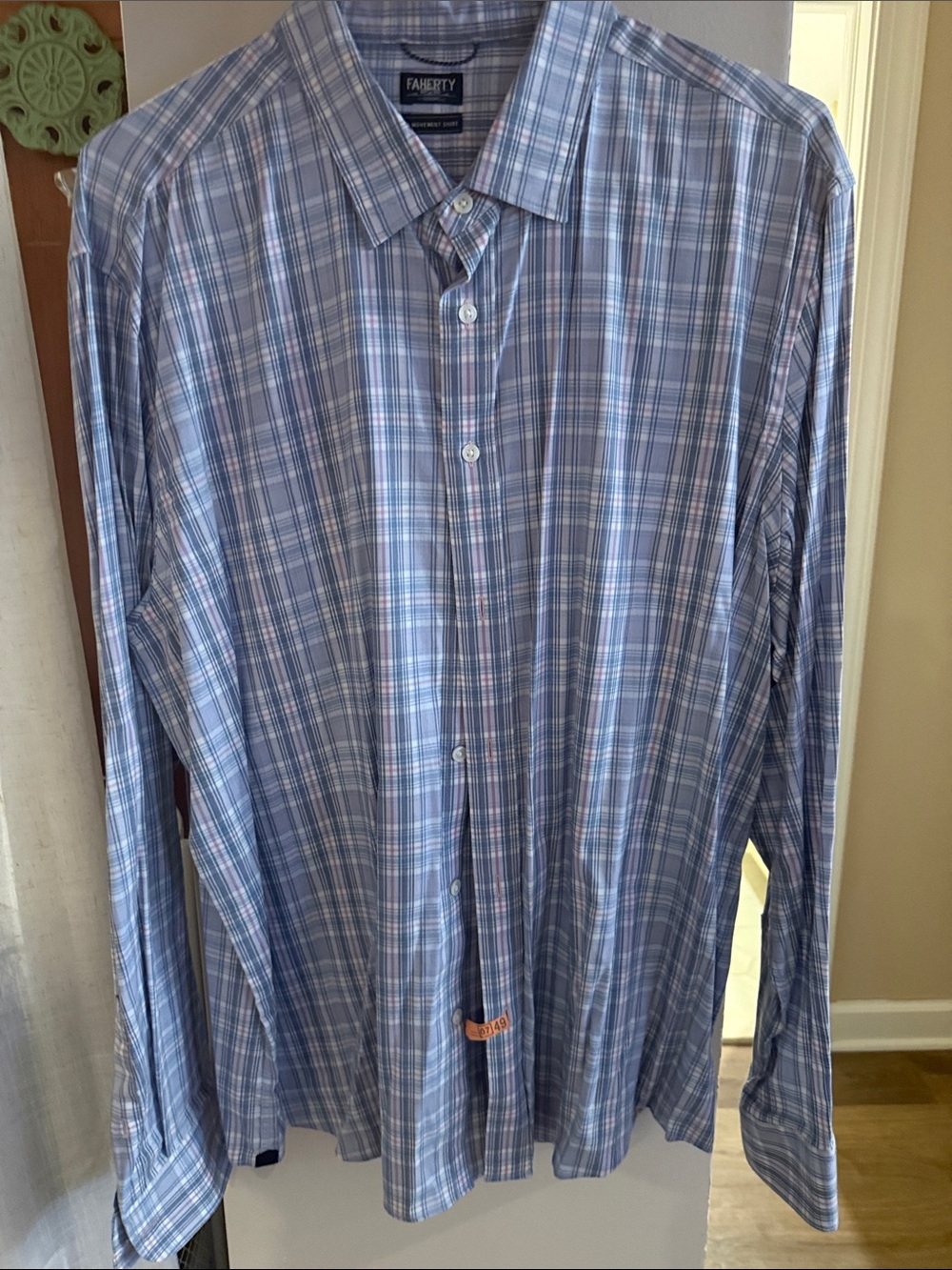 Faherty Light Blue and White Plaid Long-Sleeve Shirt